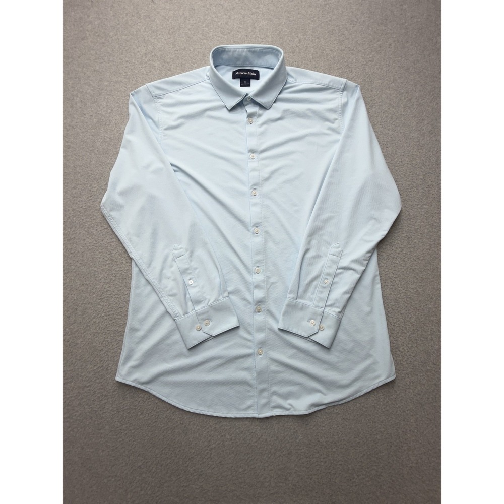 Mizzen+Main Dress Shirt Mens XL Blue Solid Trim Fit Non Iron Stretch Long Sleeve